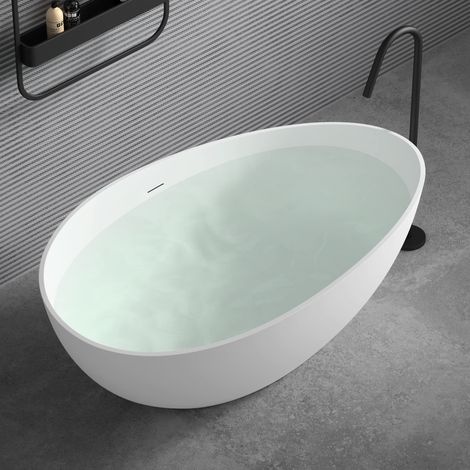 doporro® Freistehende Design-Badewanne Vicenza911 160x95x60cm mit Überlauf aus Mineralguss in Weiß matt, 284Liter (1/5)
