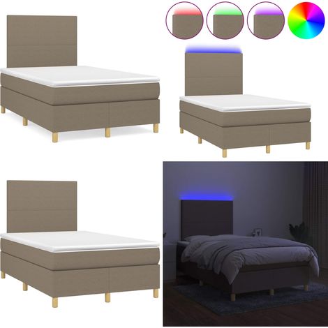 Sommier à lattes de lit matelas et LED taupe 120x190 cm tissu - Sommier Tapissier - Lit Avec Led - Matelas À Ressorts Ensachés - Têted Lit Ajustable - Éclairage LED - Home & Living (1/5)