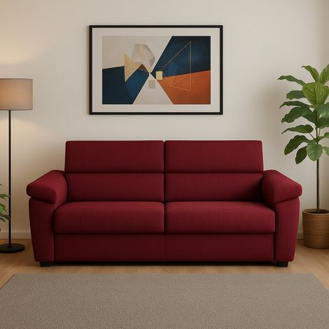 Divano Fisso 3 Posti Giffone, Sfoderabile, Lavabile Made in Italy, Braccioli, 225x95 cm Rosso (1/5)