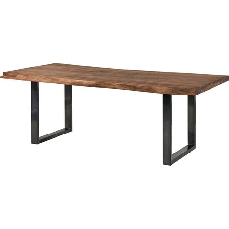 FREEFORM 5 tavolo da pranzo in legno di sheesham - verniciato grigio / gambe in ferro U antracite lucido 240x100