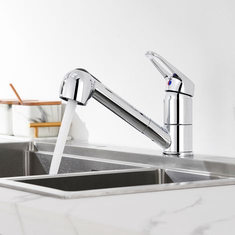 Auralum ausziehbar Küchenarmatur Wasserhahn Küche Spültischarmatur 360° schwenkbar Einhandmischer Mischbatterie mit 2 Strahlarten, Chrom (1/5)