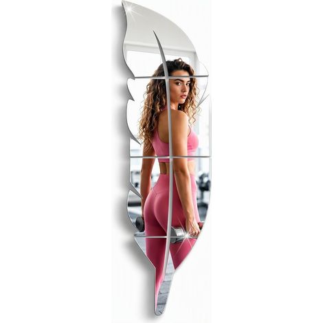 Miroir mural en forme de plumes, autocollant mural 3D en acrylique, 120 x 30 cm (1/5)