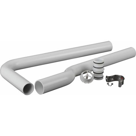 Coude de chasse d'eau PVC 140mm – Compatible réservoirs Geberit – Inclut modérateur de débit et bride WC – Installation facile