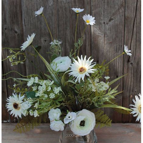 Joli bouquet de gerberas et de renoncules artificiels H 45 cm Crème - couleur: Crème (1/3)