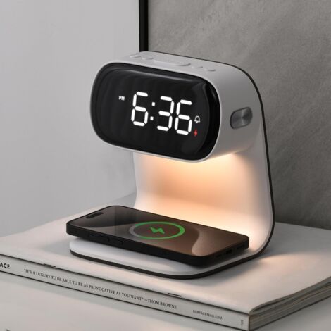 Lampe de Chevet Chargeur sans Fil,Lampe de Reveil Pour Chambre,Lumière de Table avec 3 Niveaux de Luminosité,LED Veilleuse Tactile,pour chambre à coucher [Classe énergétique D] (1/5)