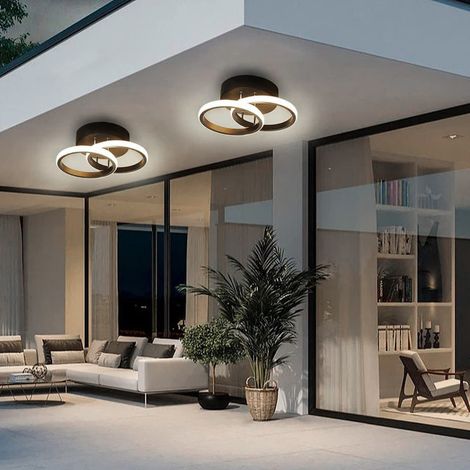 Petit plafonnier LED moderne à double anneau au design créatif, idéal pour l'éclairage intérieur du salon, de la chambre, de la cuisine et du bureau. (1/5)