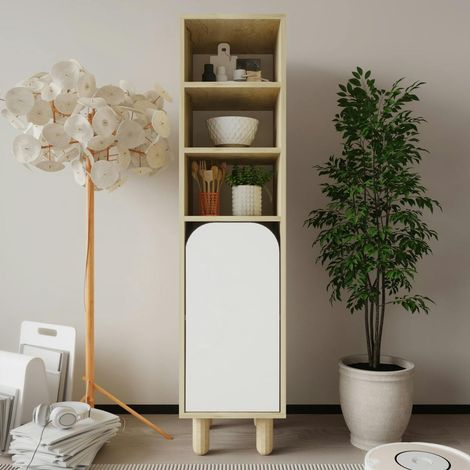 Colonne de rangement effet bois, 1 porte blanche courbe VAREN (1/5)