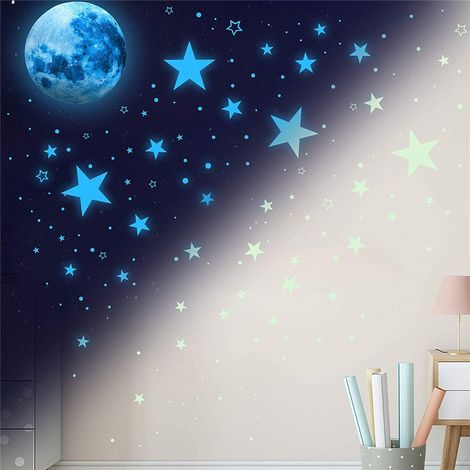 Étoiles brillantes dans l'obscurité, la lune au mur du plafond, petites lumières nocturnes (1/5)