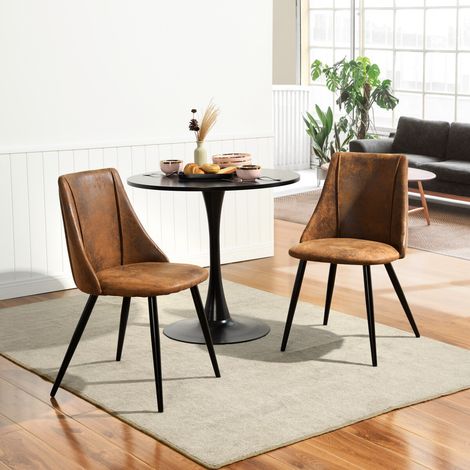 Meubles Cosy – Lot de 2 chaises de salle à manger en suédine marron – Pieds en acier noir – Assise confortable 46.5 cm – Antidérapantes et faciles à monter (1/5)