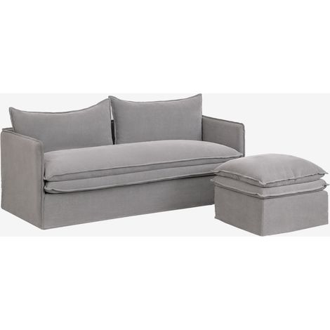 Set soggiorno con divano 3 posti e pouf in lino e cotone Grace SKLUM            