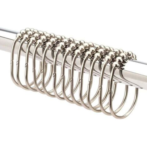 Set de 12 grandes ganchos/aros para cortinas de baño, sistemas de deslizamiento basados en rodillos de carga, acero inoxidable. (1/4)