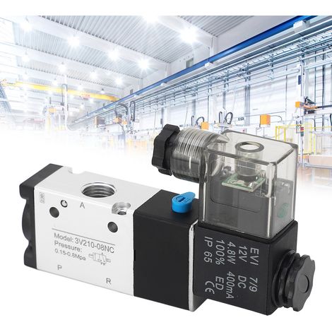 BERM@ 3V210-08 Magnetventil, 3-Wege, 2-Positionen-Verteiler, 12V DC pneumatisch, 1/4" NPT-Gewinde. (1/5)