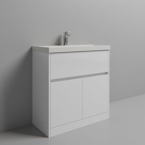 Montego Gloss White 800mm 1 Drawer 2 Door Vanity Unit with Rimini Basin