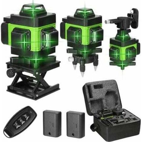 Niveau laser autonivelant 4D 16 lignes 3°, batterie lithium rechargeable USB avec lignes de pente horizontales et verticales - Vert (1/4)