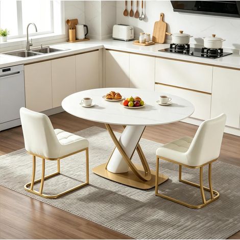 2 sillas comedor 52,5 x 42,5 x 84 cm, terciopelo/metal beige, fácil montaje, FloraGrace (1/5)