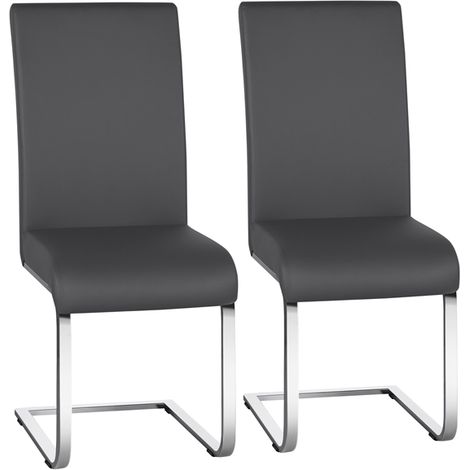 Yaheetech – Lot de 2 chaises de salle à manger en similicuir PU – Capacité 135kg – Hauteur d'assise 47cm – Design ergonomique gris foncé (1/5)