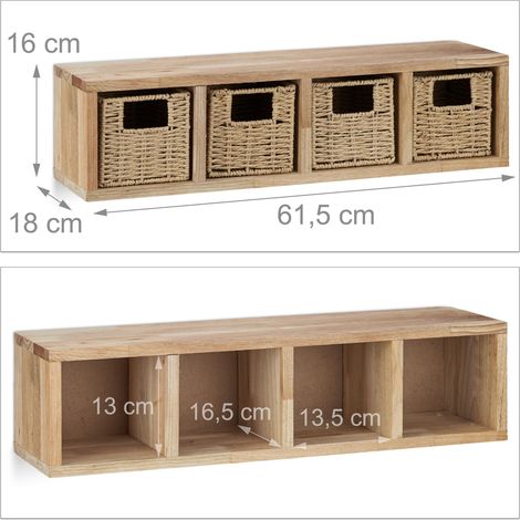 Scaffale cubo portaoggetti con cesti rimovibili 16 x 61,5 x 18 cm in legno di noce naturale 130005885