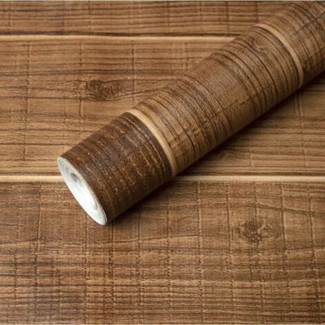 Papier peint imitation bois autocollant, amovible, en vinyle, 44,5 x 1000 cm, marron foncé (1/5)