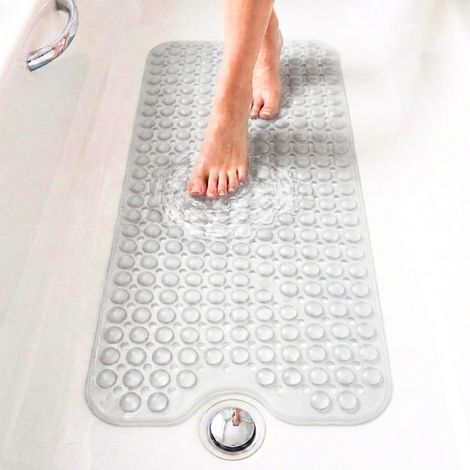 Tappetino antiscivolo per vasca da bagno, 100x40 cm, tappetino doccia, con bolle e ventose, senza BPA, antibatterico, antimuffa, lavabile in lavatrice, sicuro per tutta la famiglia (bianco, 100x40 cm) (1/4)