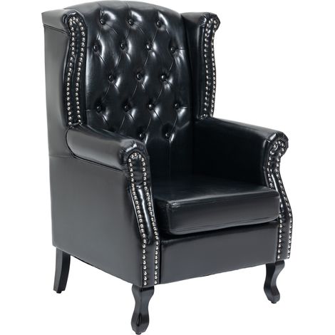 Wingback Accent Chair Tufted Chesterfield-style Armchair Nail Head Trim for Living Room Bedroom Black (1/5)