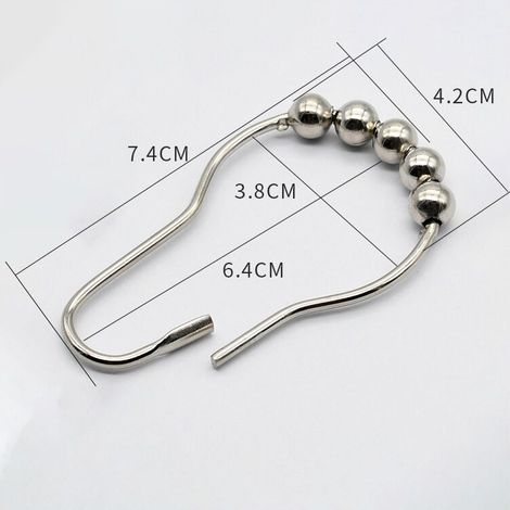 24 Stück Duschvorhangringe aus Edelstahl, Duschvorhanghaken mit Gleitsystem, Metallgleiterkugeln für Duschvorhangstangen, Vorhänge (Silber) (1/4)