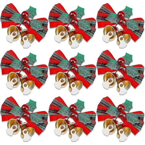 24 nœuds de Noël avec clochettes, décorations pour couronnes et mini sapins de Noël, nœuds décoratifs en tissu à suspendre, ornements pour le Nouvel An (1/5)