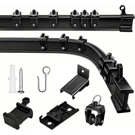 Flexible Rail Rideaux Plafond(3M)-Convient Aux Camping、Cars et Aux Salles de Bain,Rails de Rideau Faciles à Installer, Noirs