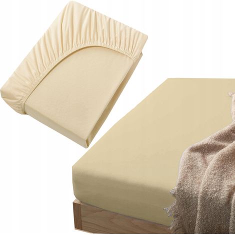 Sábana bajera ajustable de algodón jersey para cama 160x200 beige, latte (1/5)