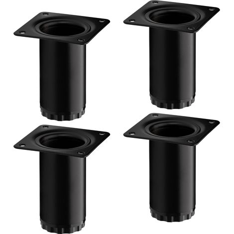 4er Pack - Möbelfuß BRAVO Höhe 80 mm (+ 10 mm) Ø 40 mm schwarz matt höhenverstellbarer Schrankfuß aus Stahl Möbelbein belastbar bis 50 kg von SOTECH