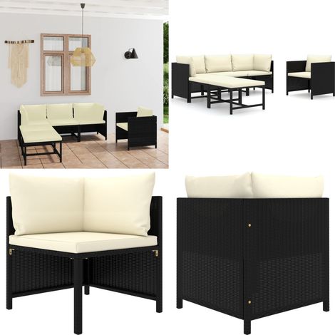 6-tlg. Garten-Lounge-Set mit Kissen Poly Rattan Schwarz - Gartengeräte - Loungemöbel - Gartenloungeset - Outdoormöbel - Rattanmöbel - Home & Living (1/5)