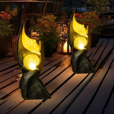 Lampade solari a fiamma solare a LED per la decorazione del giardino esterno lampada solare con effetto fiamma, scultura marrone dorato con incantevole effetto di luce, 1x LED, H 36 cm, set di 2 (1/5)