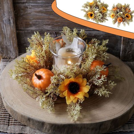 Couronne Pour Bougie - Couronne De Fleurs Artificielles En Plastique Avec Tournesols Et Citrouilles - Décor De Table Automnal - 25 Cm - 1 Pièce (1/5)