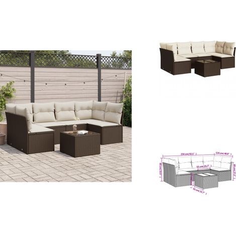 7-tlg. Garten-Sofagarnitur mit Kissen Braun Poly Rattan - Garten Sofagarnitur - Garten Sofagarnituren - Outdoor Sofagarnitur - Sofagarnitur Terrasse (1/3)
