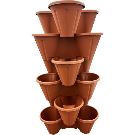 9 x Black Strawberry Tri-Pot Stacking Planters For Flowers & Plants