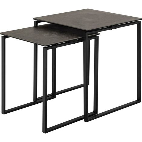 Conjunto de mesas auxiliares Norsica 873, Negro, 55x50x50cm, Diámetro: 0, Cerámica, Vidrio, Angular