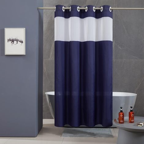 c Rideau de Bain Bleu Marine,Tissu Polyester,Impermeable,Anti Moisissure,Oeillet Rideaux Douche,Lavable en Machine,150x183 cm,Semi Transparent (1/5)