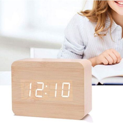 Horloge - Réveil numérique en bois - Date 12/24 heures - éclairage LED (1/5)