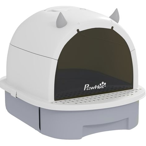 Lettiera chiusa per gatti con coperchio, pala e cassetto inferiore 40,5 x 52 x 39 cm grigio (1/3)