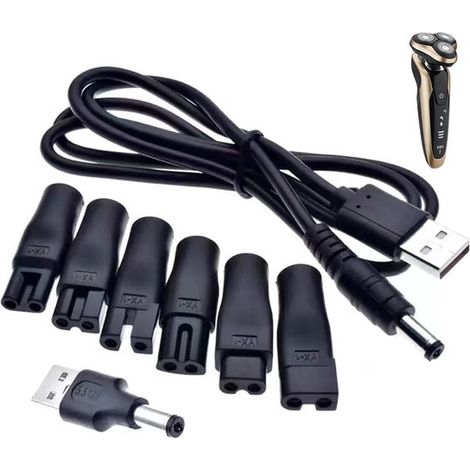 Cargador para afeitadora y recortadora de barba para hombre, incluye 7 adaptadores, cable de carga USB, cable USB a CC, para afeitadoras y cortapelos. (1/5)