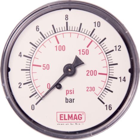 ELMAG Druckluft Manometer 63 mm 0 - 16 bar mit Außengewinde hinten 1/4" (1/2)