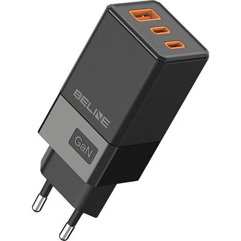 Cargador de pared Beline GaN Power Delivery de 65 W con 2 puertos USB-C/USB, color negro. (1/2)