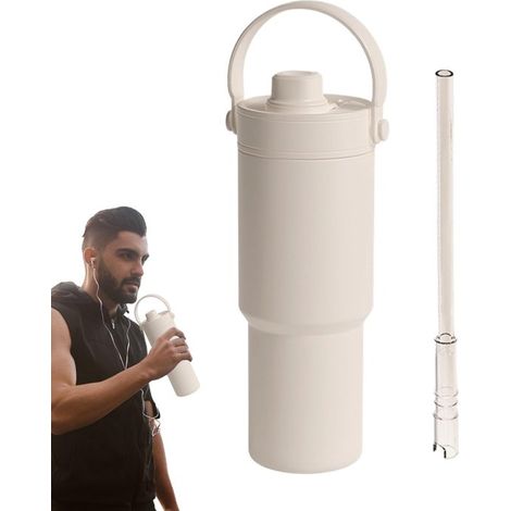 Tazza termica, tazza da viaggio con rivestimento in ceramica per auto, tazza termica isolata con coperchio, grande tazza termica da 735 ml con cannuccia e manico. (1/5)