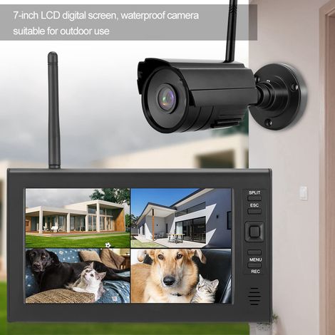 Eosnow – Système de surveillance de sécurité sans fil LCD 7 pouces – Wi-Fi 4 canaux – Vision nocturne – Enregistrement sur carte mémoire 32 Go - WIFI 4 CH — vue 2