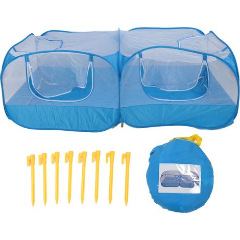 Tente de jeu pliable pour animaux de compagnie, portable, respirante, avec parois en maille transparente, ouverture facile, enclos pour petits animaux (poules, chats, chiens, lapins), bleu (1/5)
