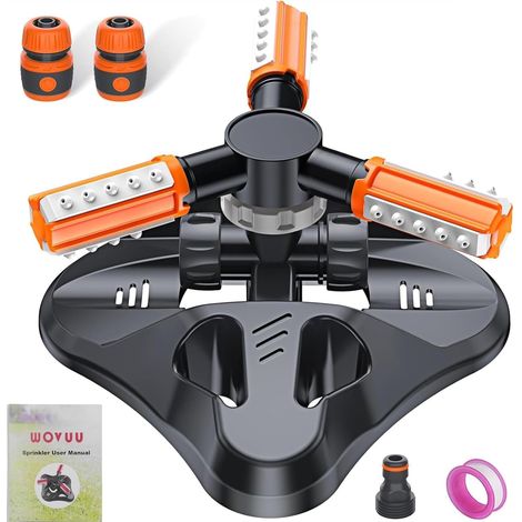 Aspersor de jardín, aspersor para césped de última generación, sistema de riego automático de rotación de 360 grados, aspersor de manguera de jardín, con 36 boquillas angulares incorporadas (Naranja) 