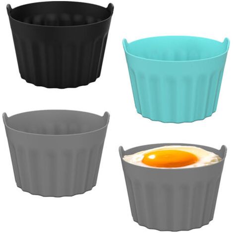 6PCS Moule Silicone Air Fryer,Plat Pour Friteuse Sans Huile,Mafin Coupe Moule,Moule Pour Gâteau Au Four,Moule à Tarte Aux Oeufs,Air friteuse Accessoires, Silicone Bakeware,Noir + gris + bleu (1/5)