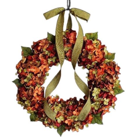 Couronne d'automne avec citrouilles et fleurs artificielles - Décoration de porte - Halloween et ambiance saisonnière - Pour extérieur (1/5)