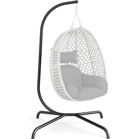 GOPLUS Support Hamac Exterieur en Métal Robuste, Pied de Fauteuil Suspendu en Forme C avec Crochets à Ressort, Support Chaise Hamac Intérieur et Extérieur, Charge 180 KG pour Jardin/Balcon/Maison (1/5)