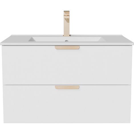 Mobile bagno sospeso con lavabo da incasso e rubinetto Bianco L80 cm – AVORELI (1/4)