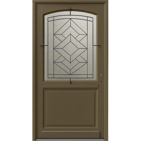 Porta d'ingresso in legno smaltato, Elsie, Verde RAL7002, H.215xl.90 p.sx Dimensione tavolo (1/5)